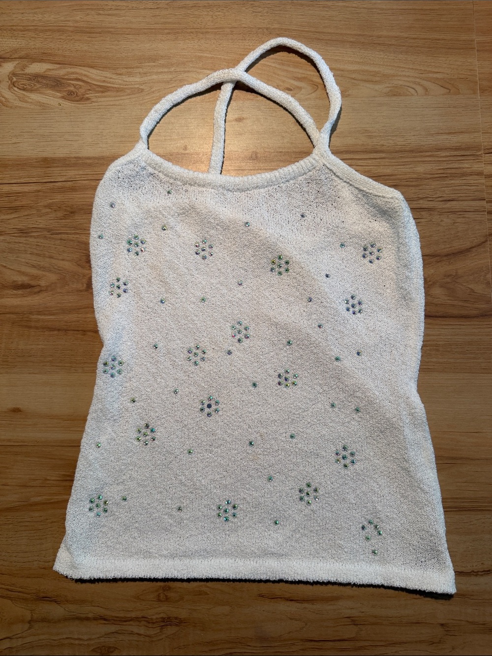 White Beaded Terry Halter Tank Top